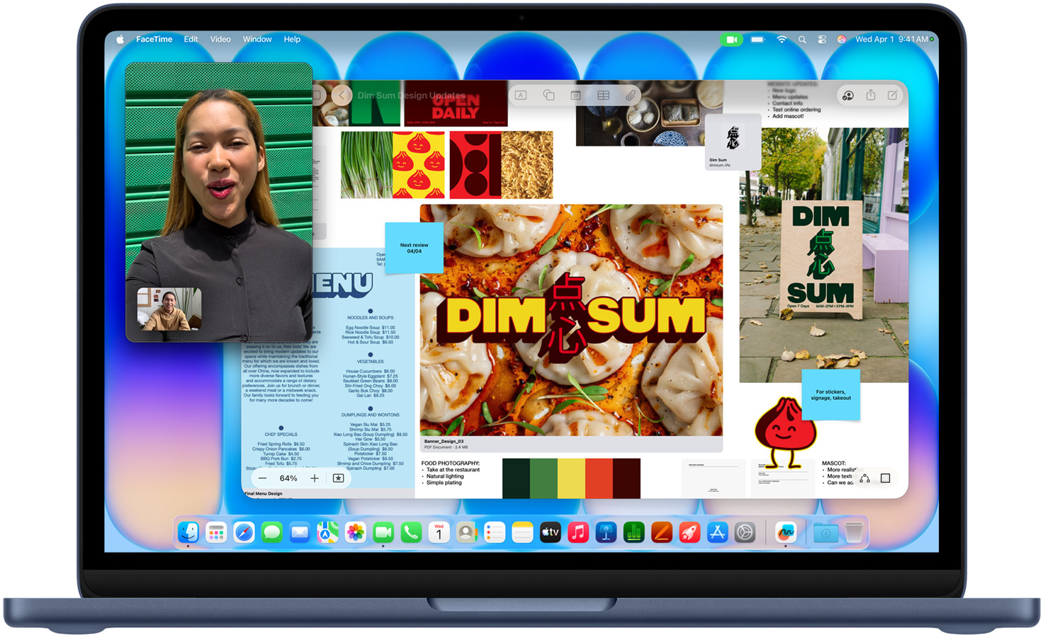 MacBook Neo bleu nuit affichant un tableau de bord et une visioconférence